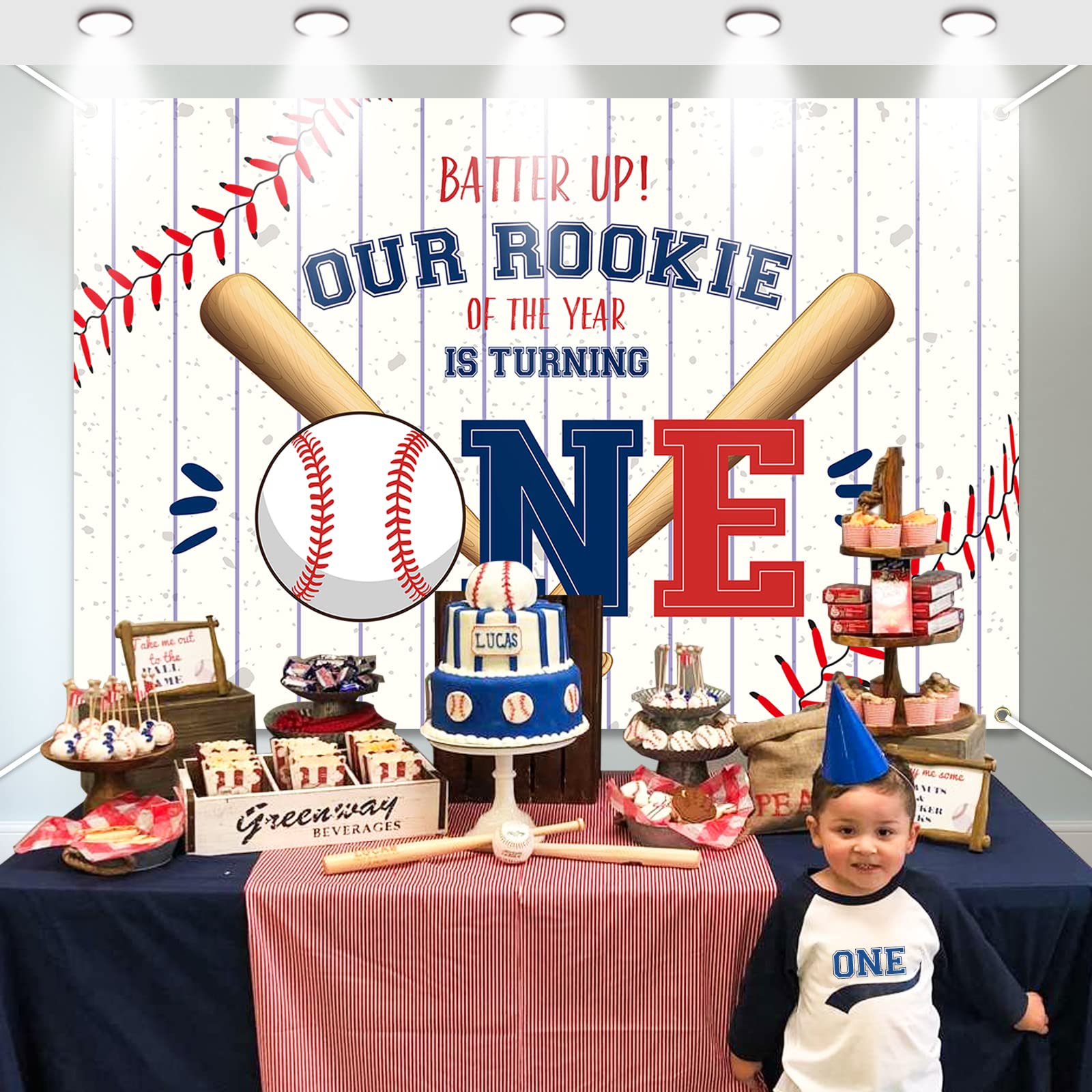 Baseball 1st Birthday Decoration, My Rookie Year Banner Backdrop for Boys Baby First Birthday Party Decor, Baseball Rookie of The Year Decoration, 71x47inch Baseball One Year Old Decor