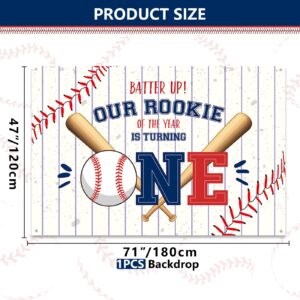 Baseball 1st Birthday Decoration, My Rookie Year Banner Backdrop for Boys Baby First Birthday Party Decor, Baseball Rookie of The Year Decoration, 71x47inch Baseball One Year Old Decor