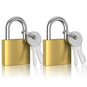lock 32mm, 2 pcs padlocks, small padlock with keys (keyed alike), lock with key padlock for travel bags, gym locker padlocks, keyed padlocks (yellow)