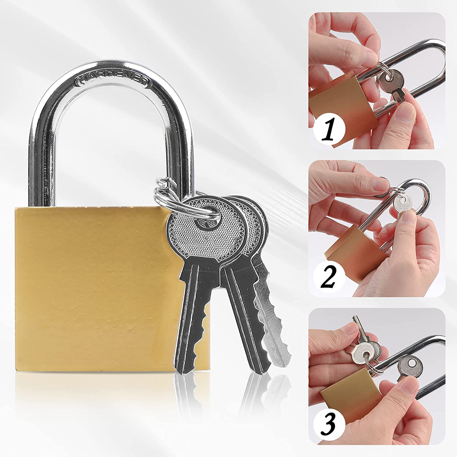 Lock 32mm, 2 Pcs Padlocks, Small Padlock with Keys (keyed Alike), Lock with Key Padlock for Travel Bags, Gym Locker Padlocks, Keyed Padlocks (Yellow)