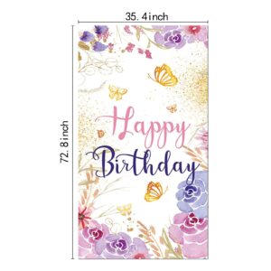 Floral Butterfly Happy Birthday Door Banner Decor Supplies Girls Birthday Party Door Banner Cake Table Banner 72.8x35.4in Outdoor & Indoor Hanging Banner