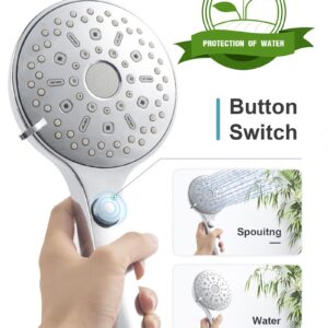 Shower Head-12 Functions High Pressure Handheld Showerhead with 96" Extra Long Hose for Pets Dog Bath, SR RUN RISE Detachable Water Saver Hand Shower Wand with Switch Button (Polished Chrome)
