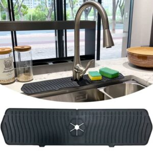 luvitory faucet handle drip catcher silicone lengthened mat, 24'' splash guard, sink guard for kitchen drying mat soap sponge accessories tray bathroom bar protection black