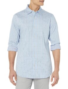 amazon essentials men's slim-fit long-sleeve stretch dress shirt, white grid check, medium