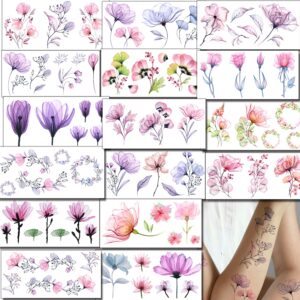 Tazimi 16 Sheets X-Ray Flower Temporary Tattoos for Women, Xray Watercolor Rose Lily Flower Tattoos Arm Fake Flower Tattoo Stickers Body Art Waterproof Tattoo Stickers