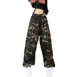 linsennia camo cargo pants for women baggy y2k parachute pants wide leg with pockets girls streetwear goth