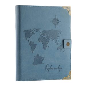seehan a5 binder leather journal lined paper notebook a5 planner 200 pages,“world map” a5 writing notebook 6 rings binder travelling journals for mens womens