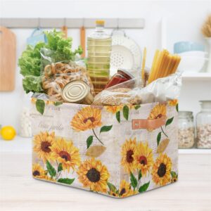 Storage Basket Flower Floral Sunflower, Large Foldable Organizer Storage Bins for Shelves, Sturdy Canvas Cubes Storage Boxes with Handles for Toys Closet Nursery Office Living Room 15" x 11" x 9.5"