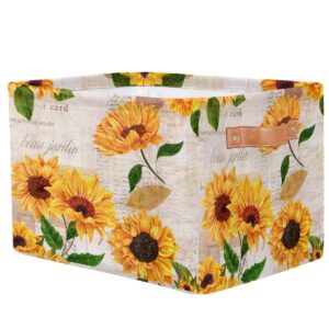 Storage Basket Flower Floral Sunflower, Large Foldable Organizer Storage Bins for Shelves, Sturdy Canvas Cubes Storage Boxes with Handles for Toys Closet Nursery Office Living Room 15" x 11" x 9.5"