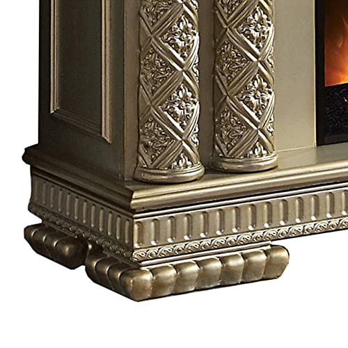 Benjara Jess 59 Inch Classical Electric Fireplace, Carved, Remote, Timer, Gold