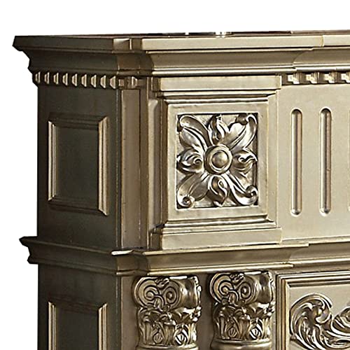 Benjara Jess 59 Inch Classical Electric Fireplace, Carved, Remote, Timer, Gold