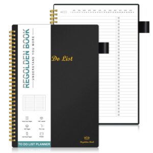 regolden-book to do list notebook, daily planner for work, project tasks & personal organizer, checklist man/women, pocket, pen loop, 160 pages (7"x10")
