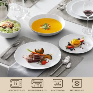 MALACASA 24-Piece Gourmet Porcelain Dinnerware Sets, Modern White Round Dish Set for 6 - Premium Serving Plates and Bowls Sets for Dessert, Salad, Soup, Pasta - Series AMELIA