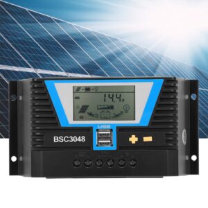 30A MPPT Solar Controller, 12V24V36V48V Intelligent Regulator, Charging Control, with Dual USB Port, LCD Digital Panel for Battery