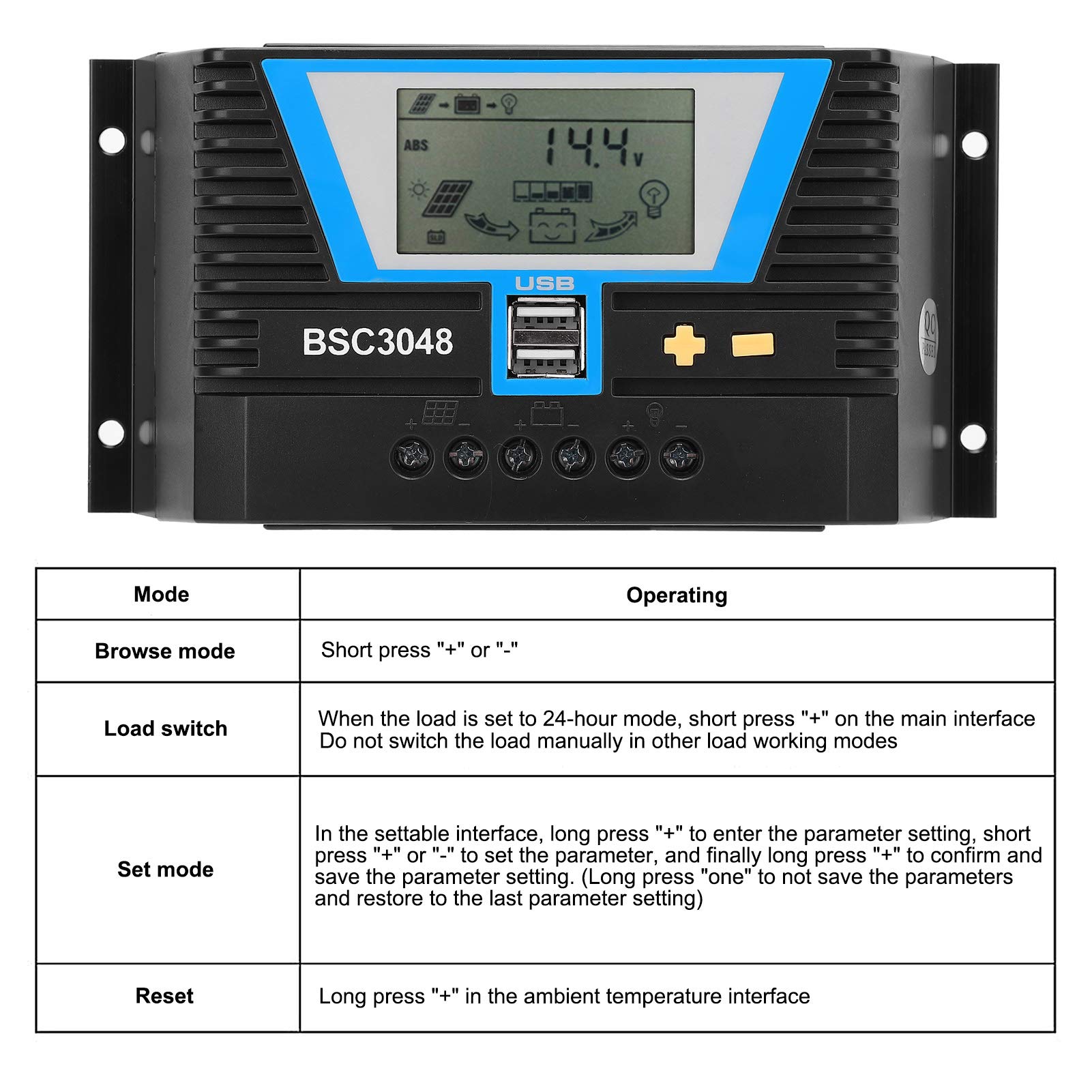 30A MPPT Solar Controller, 12V24V36V48V Intelligent Regulator, Charging Control, with Dual USB Port, LCD Digital Panel for Battery