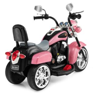 OLAKIDS Kids Electric Motorcycle, 6V Battery Powered Ride on Chopper Motorcycle with Horn, Headlights, 3 Training Wheels Electric Motorcycle for Children (Pink)