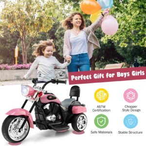 OLAKIDS Kids Electric Motorcycle, 6V Battery Powered Ride on Chopper Motorcycle with Horn, Headlights, 3 Training Wheels Electric Motorcycle for Children (Pink)