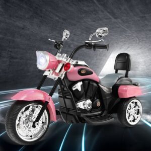 OLAKIDS Kids Electric Motorcycle, 6V Battery Powered Ride on Chopper Motorcycle with Horn, Headlights, 3 Training Wheels Electric Motorcycle for Children (Pink)