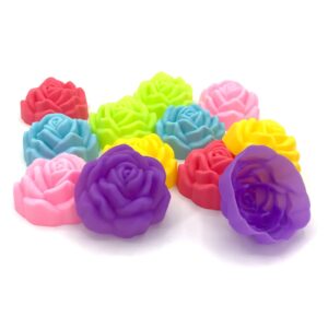12pc pack siam rose shape molds | assorted colors flower mixed design mold for chocolate molds candy molds mini soap molds silicone ice cube jelly | separated individual mold