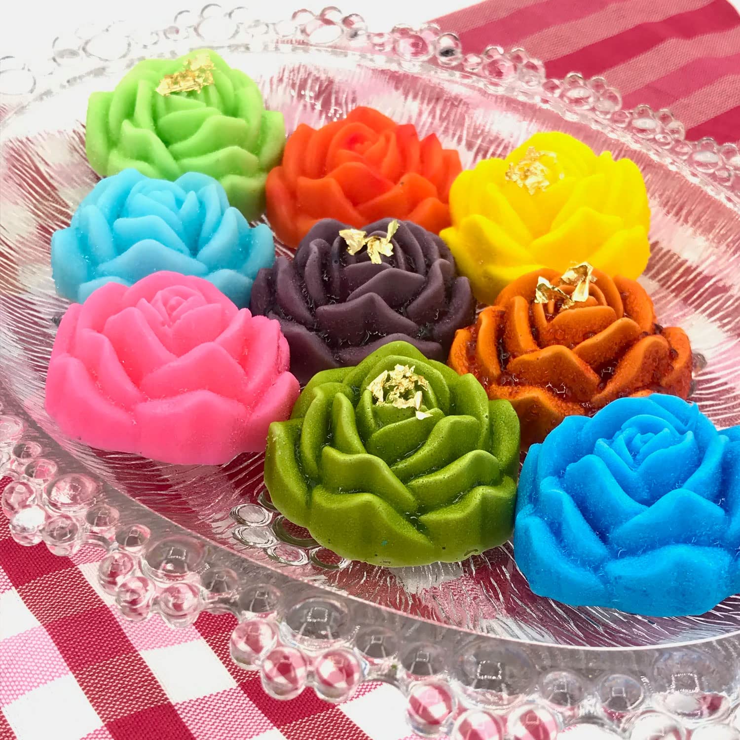 12PC Pack Siam Rose Shape Molds | Assorted Colors Flower Mixed Design Mold for Chocolate Molds Candy Molds Mini Soap Molds Silicone Ice Cube Jelly | Separated Individual Mold