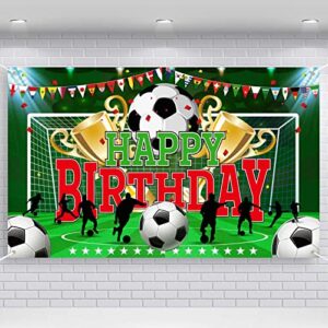 durony soccer party backdrop sports themed party decoration soccer happy birthday banner wall hanging decor photo background for holiday birthday party supplies, 70.8 x 43.3 inches