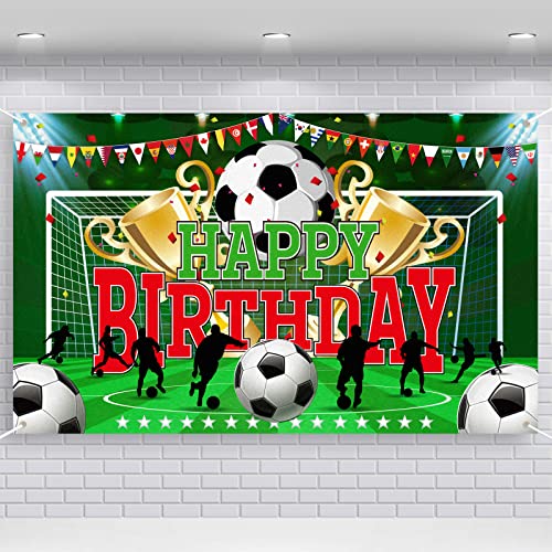 durony Soccer Party Backdrop Sports Themed Party Decoration Soccer Happy Birthday Banner Wall Hanging Decor Photo Background for Holiday Birthday Party Supplies, 70.8 x 43.3 Inches