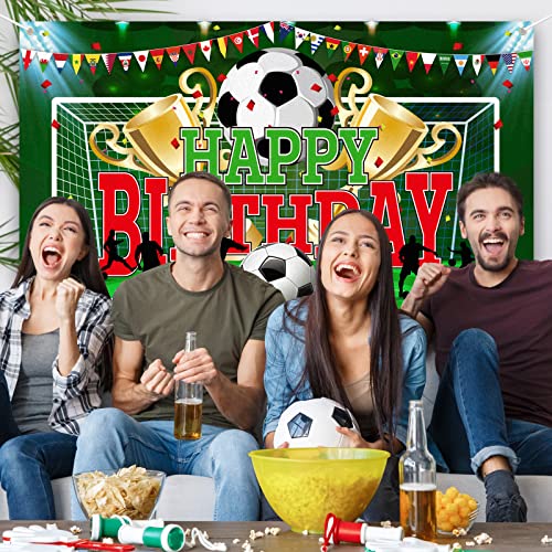 durony Soccer Party Backdrop Sports Themed Party Decoration Soccer Happy Birthday Banner Wall Hanging Decor Photo Background for Holiday Birthday Party Supplies, 70.8 x 43.3 Inches