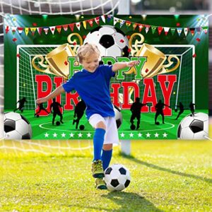 durony Soccer Party Backdrop Sports Themed Party Decoration Soccer Happy Birthday Banner Wall Hanging Decor Photo Background for Holiday Birthday Party Supplies, 70.8 x 43.3 Inches