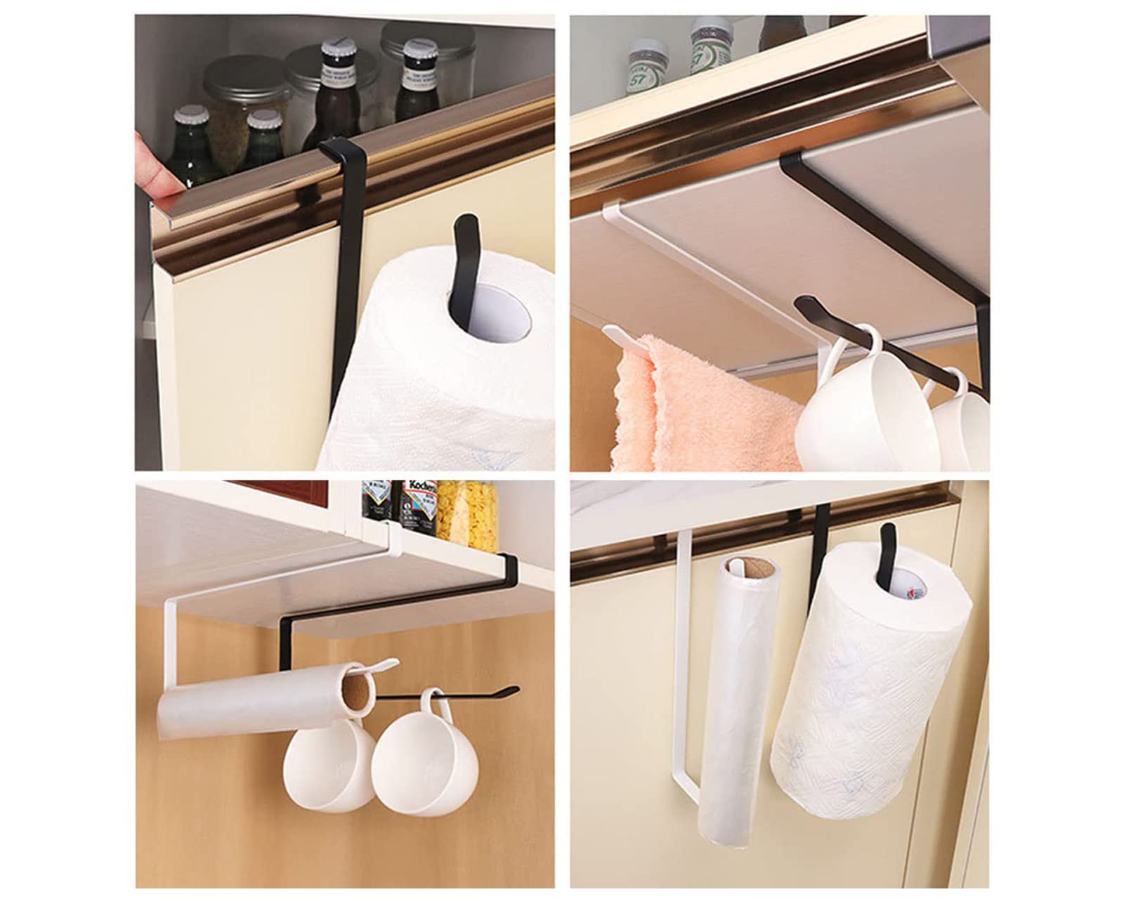 DS. DISTINCTIVE STYLE Paper Towel Holder Under Cabinet Door No Drilling Durable Paper Rolls Rack for Kitchen, Bathroom and RV Storage (Black)