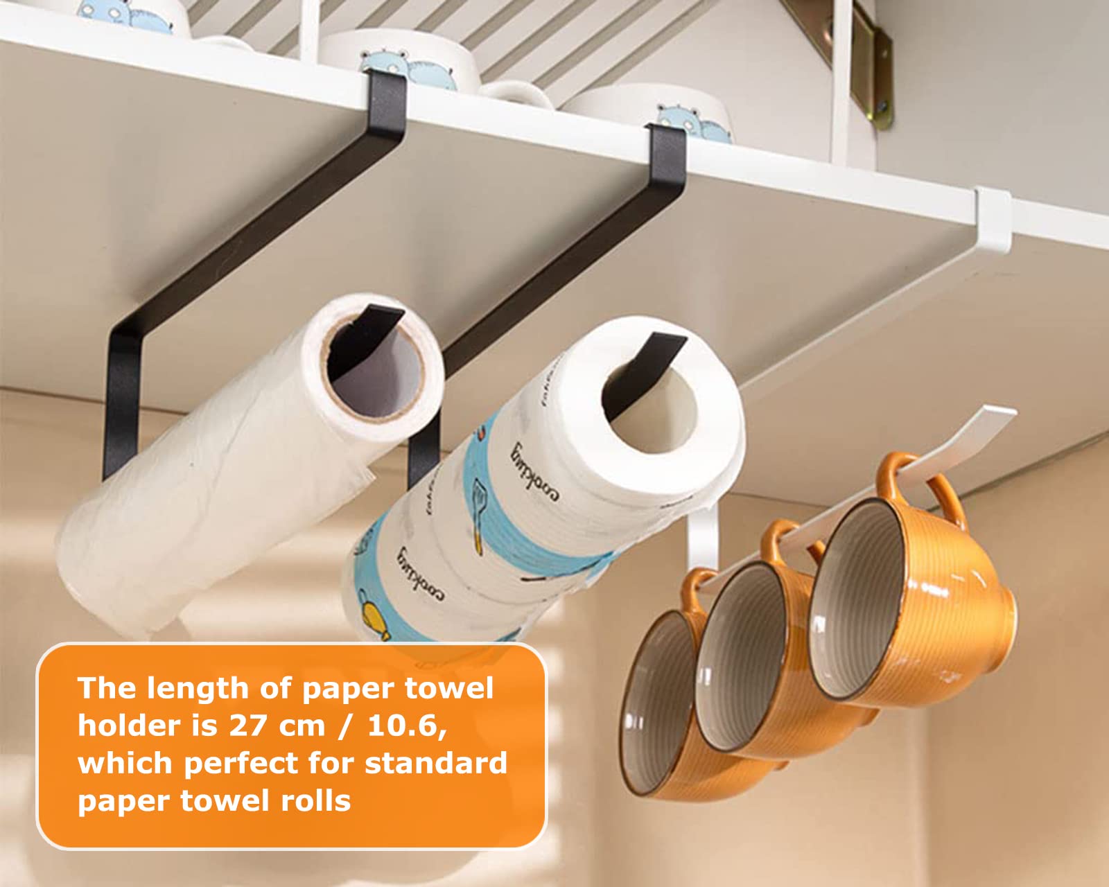 DS. DISTINCTIVE STYLE Paper Towel Holder Under Cabinet Door No Drilling Durable Paper Rolls Rack for Kitchen, Bathroom and RV Storage (Black)