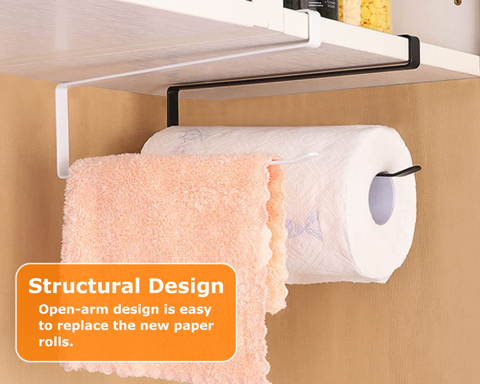 DS. DISTINCTIVE STYLE Paper Towel Holder Under Cabinet Door No Drilling Durable Paper Rolls Rack for Kitchen, Bathroom and RV Storage (Black)