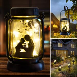 mom and son solar garden lights, mothers day gift,gift for mother/grandma/women, garden gift, yard gift, lamp decor, patio outdoor porch waterproof solar lanterns, solar powered outdoor decor lights