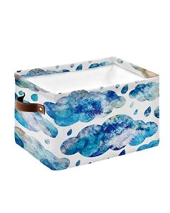 watercolor art storage bins large foldable storage baskets for shelves, waterproof cube storage boxes with handles for closet nursery cabinet living room laundry - autumn theme clouds and raindrops