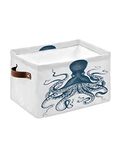Ocean Sea Storage Baskets for Shelves Storage Bins for Organizing Waterproof Shelf Basket for Home Nursery Toys Clothes Towels Cubes Closet Organizers, Unique Octopus Nautical Blue
