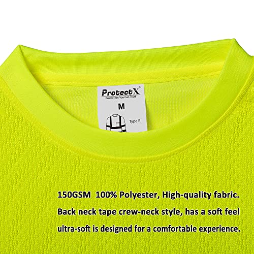 ProtectX 3-Pack Men's High Visibility Heavy Duty Breathable Long Sleeve Reflective Safety T-Shirts for Work Warehouse Construction, Class 2 Type R, Green - Large