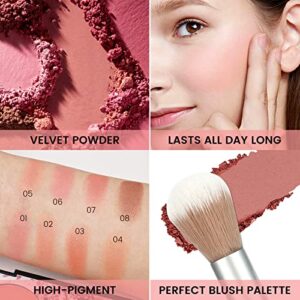 KYDA 8 Colors Face Blush Palette, Natural Matte Blush Palette, Smooth Blendable Powder Blush, Multiuse Makeup Palette, by Ownest Beauty
