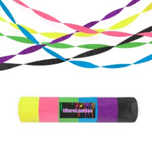 nicrolandee blacklight party decorations，6 rolls 80's party crepe paper neon streamers for birthday, back to the 80s party, 1980s throwback birthday, hip hop party, rock hippie party supplies