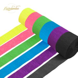 NICROLANDEE Blacklight Party Decorations，6 Rolls 80's Party Crepe Paper Neon Streamers for Birthday, Back to The 80s Party, 1980s Throwback Birthday, Hip Hop Party, Rock Hippie Party Supplies