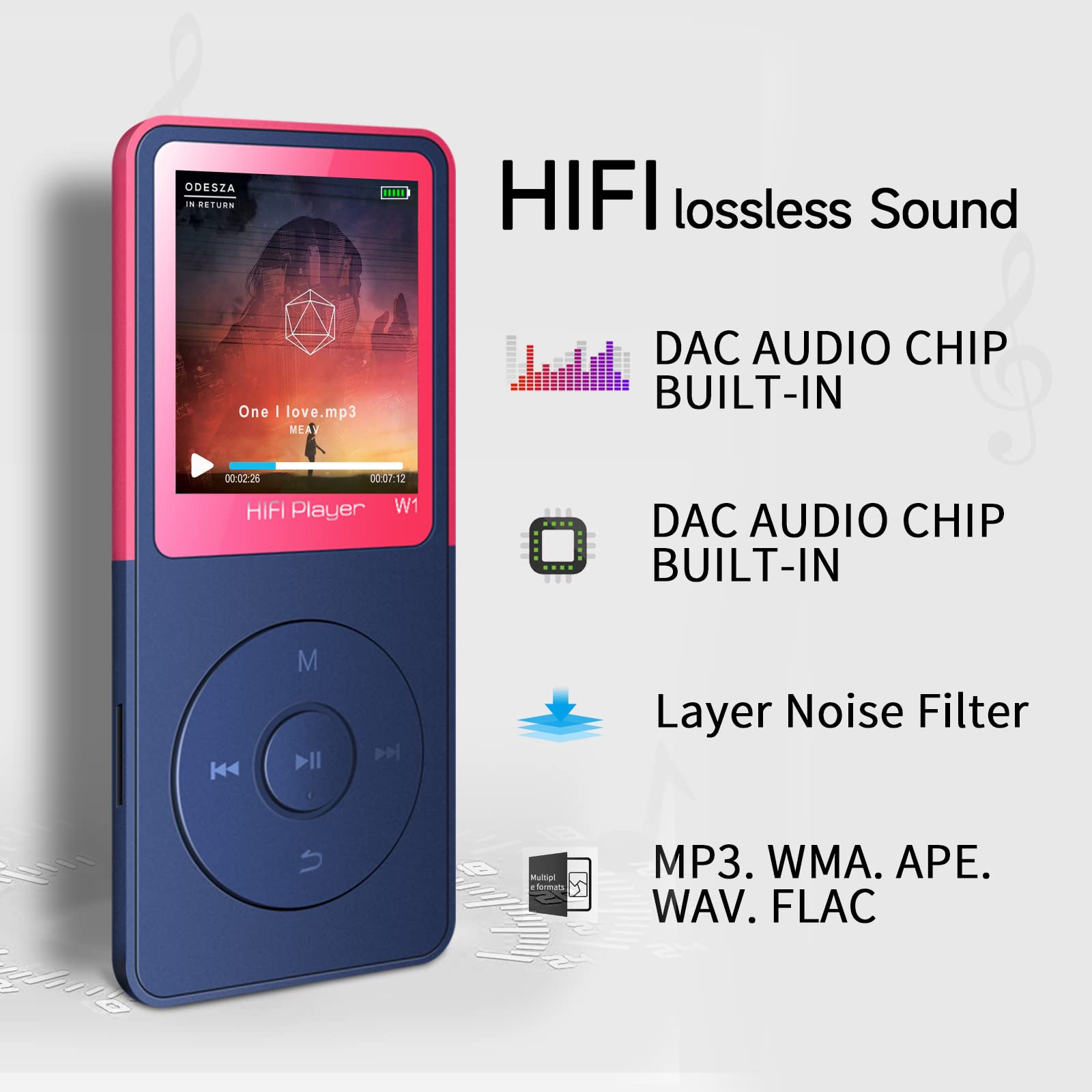 MP3 Player with Bluetooth,Voice Recorder,Classical Mini Music Player with Headphones for Kids, Mp3 Portable Digital Audio HiFi Lossless Sound Music Devices Players,Long Battery Time