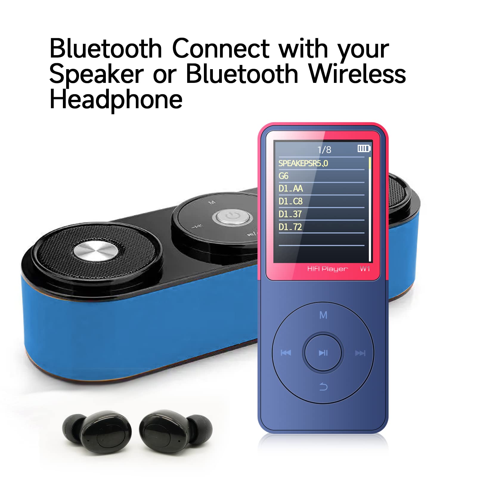 MP3 Player with Bluetooth,Voice Recorder,Classical Mini Music Player with Headphones for Kids, Mp3 Portable Digital Audio HiFi Lossless Sound Music Devices Players,Long Battery Time