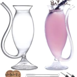 USEEKRIL Vampire Glass Set of 2 Cocktail Glasses 12oz Goblet with Built-in Straw Clear Glass Wine Decanter Cups Mugs for Wine Champagne Juice Whiskey Home Bar Party Club Glassware Barware Gift