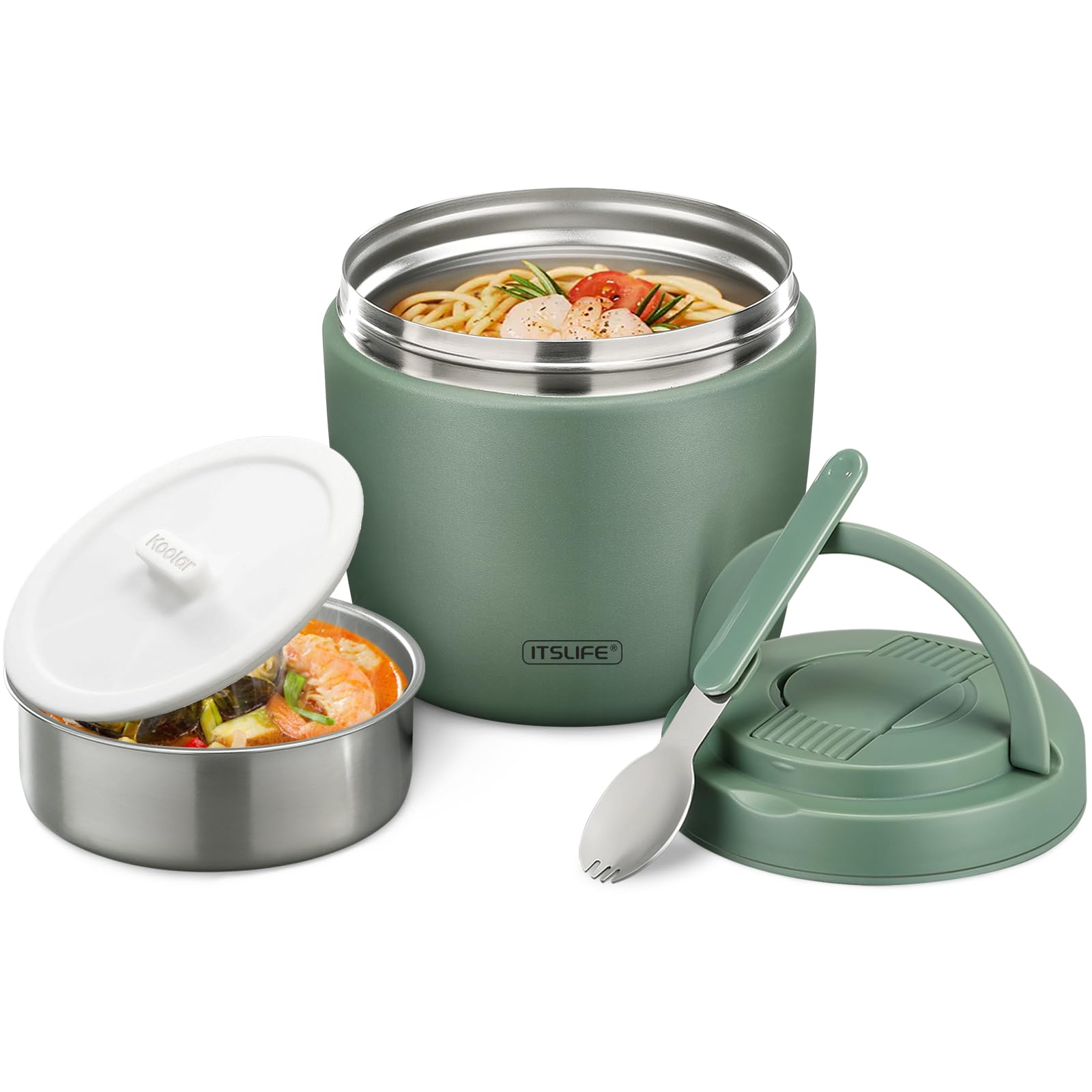 Soup Thermo for Hot Food Adults 32OZ Lunch Containers Wide Mouth Hot Food Jar Vacuum Insulated Stainless Steel Bento Box Leakproof with Spoon (Green)