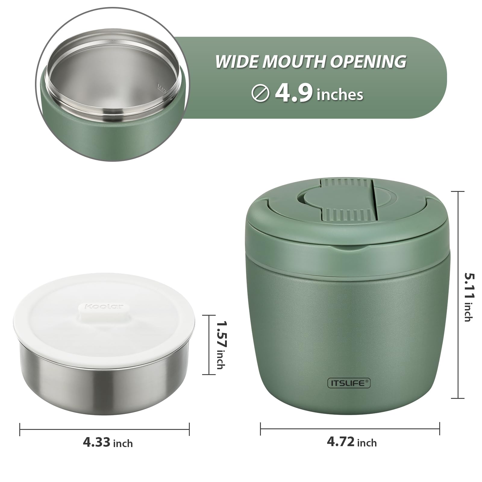 Soup Thermo for Hot Food Adults 32OZ Lunch Containers Wide Mouth Hot Food Jar Vacuum Insulated Stainless Steel Bento Box Leakproof with Spoon (Green)