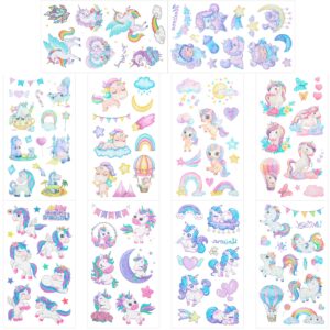 Glitter Temporary Tattoos for Kids, Konsait Waterproof Glitter Tattoo Stickers Kit Rainbow Princess Theme Party Birthday Party Supplies 10 sheets