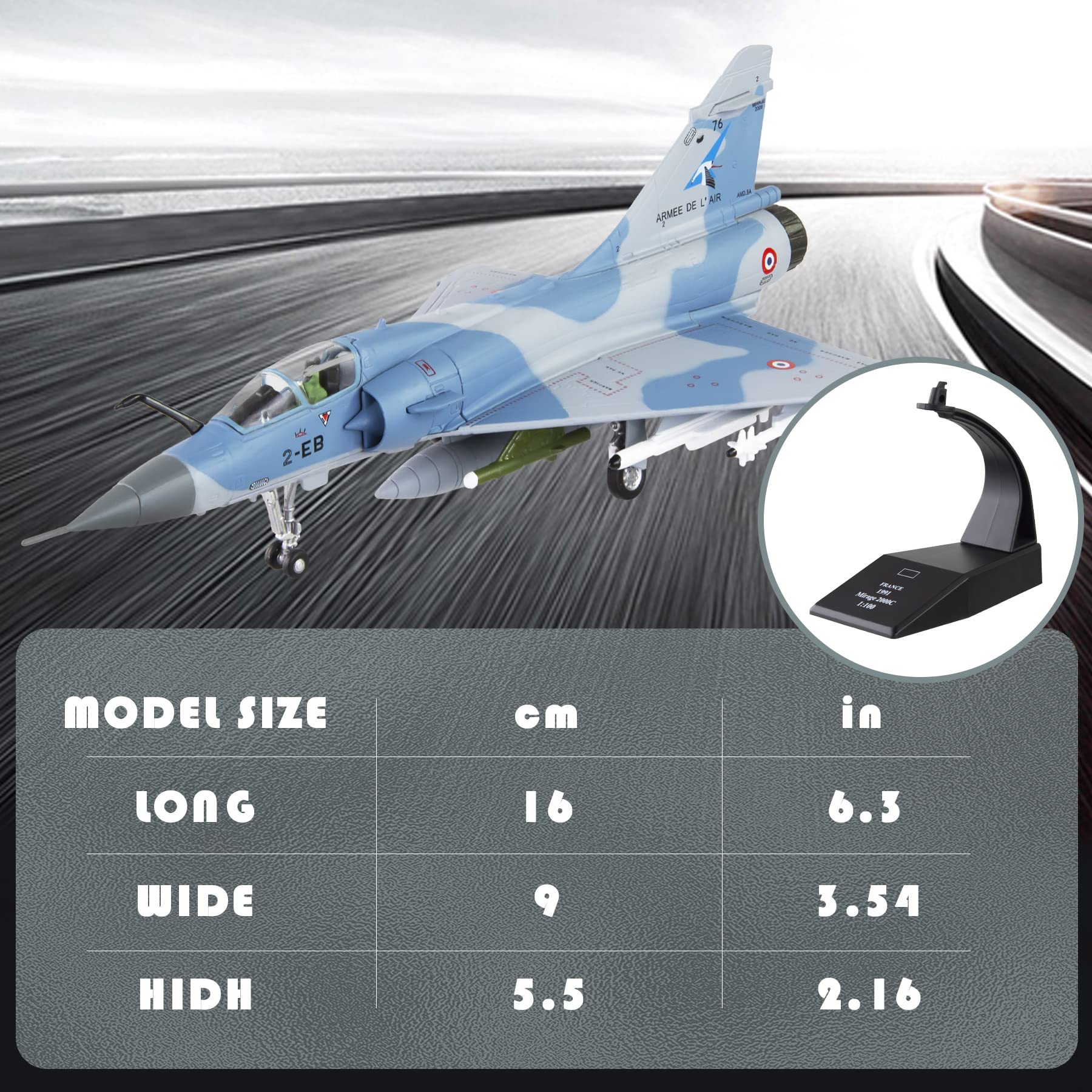 HANGHANG 1/100 Mirage 2000 Model Fighter Plane Metal Aircraft Model Military Airplane Model Diecast Model Plane for Collection or Gift