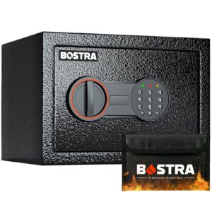 bostra fireproof safe box with sensor light & fireproof bag, money safe box with digital keypad,security safe box for home, 0.5 cubic small safe with keys & pass code for cash jewelry documents