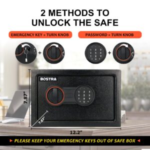 Bostra Fireproof Safe Box with Sensor Light & Fireproof Bag, Money Safe Box with Digital Keypad,Security Safe Box for Home, 0.5 Cubic Small Safe with Keys & Pass Code for Cash Jewelry Documents