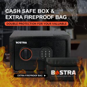 Bostra Fireproof Safe Box with Sensor Light & Fireproof Bag, Money Safe Box with Digital Keypad,Security Safe Box for Home, 0.5 Cubic Small Safe with Keys & Pass Code for Cash Jewelry Documents