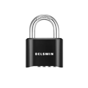 delswin 4-digit combination lock outdoor padlock - heavy duty locker lock with hardened steel shackle, waterproof combo lock for gym locker, hasp storage, shed, fence, gate (black,1pcs)
