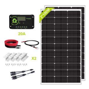 newpowa 9bb cell 200 watt 12v monocrystalline solar panel kit, 2pcs 100w solar charger kit+12v 100ah lifepo4 battery+20a charge controller+mounting z brackets+cable, solar power for off grid system